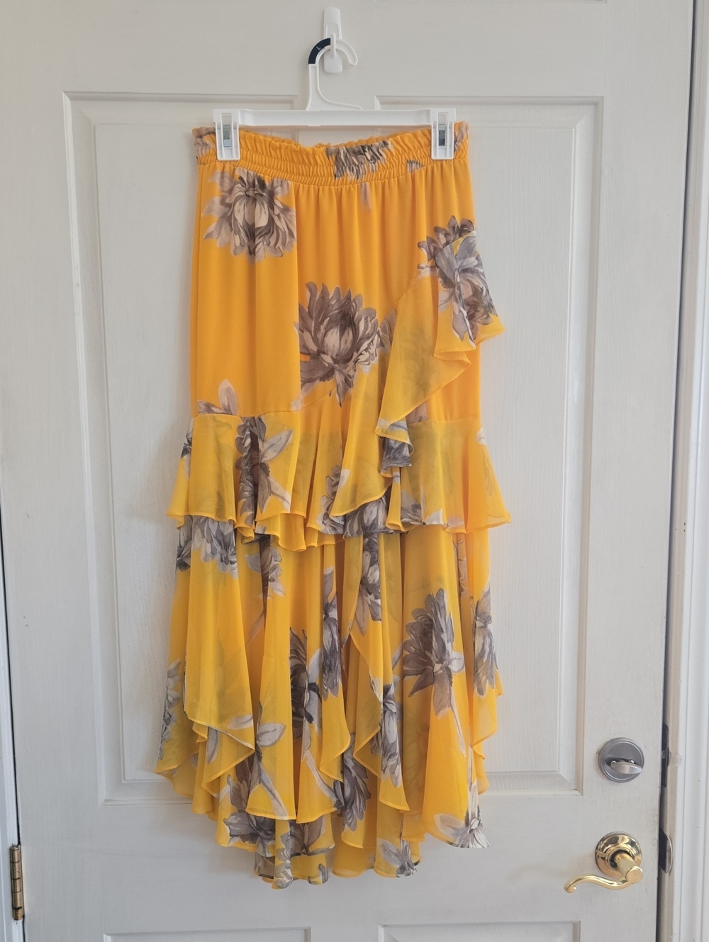 Misa Los Angeles Yellow Floral Ruffle High-Low Skirt
